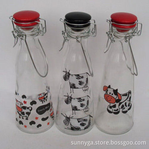 Glass Bottle with Decal, Rubber Pad and Red Ceramic Lid, 5,000pcs MOQ